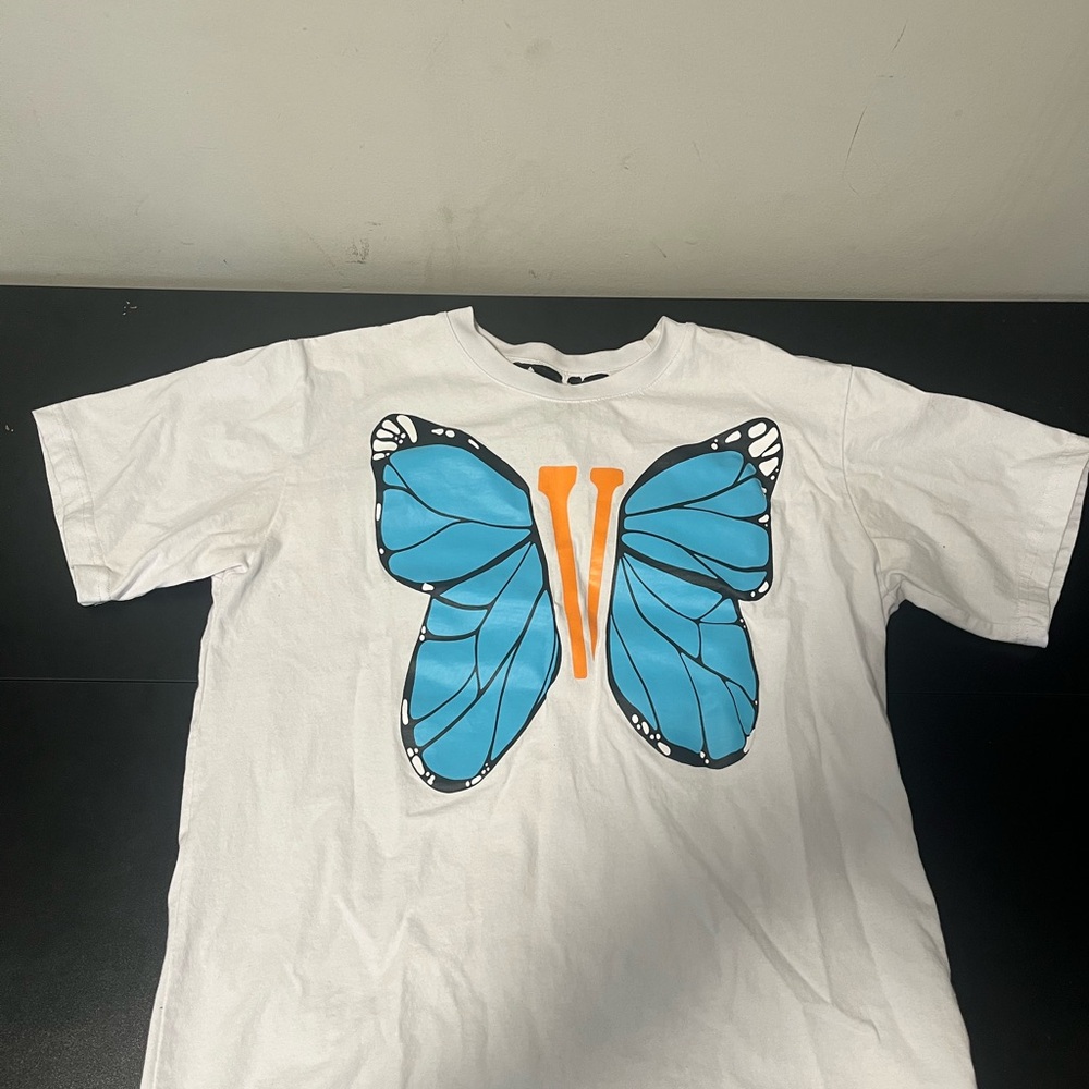 VLONE White Tee with Blue and Orange Butterfly
